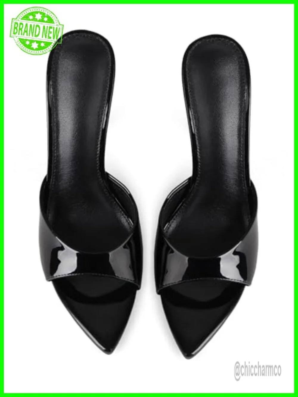 Patent Leather Stiletto Mules Heeled Sandals Slip On Dress Shoes